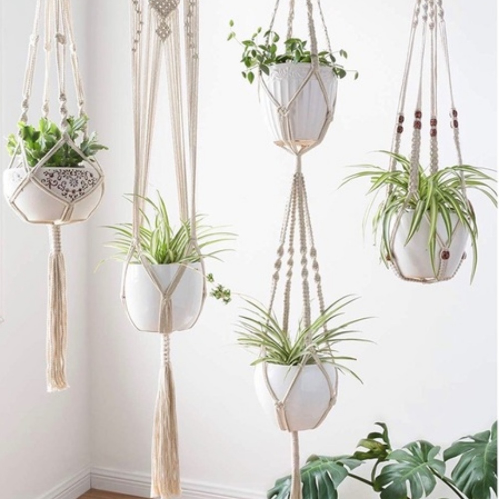 Set of 4 Handmade Bohemian Macrame Plant Hangers